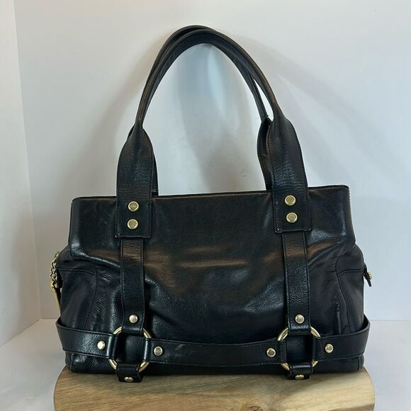 JUICY COUTURE Black Leather Studded Doctor Bag Satchel Biker Purse VTG Y2K - Picture 1 of 15